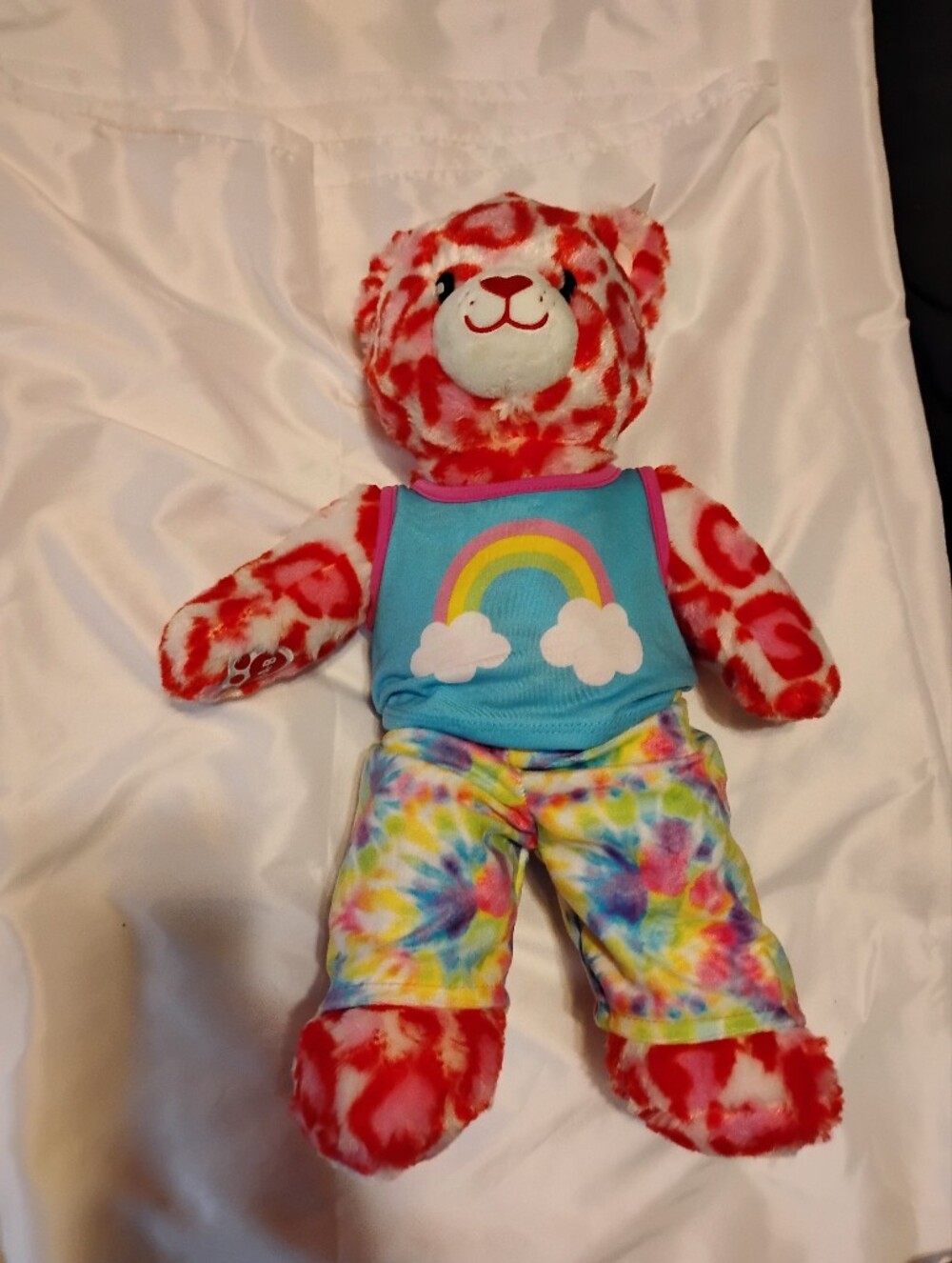 Plush Pink Leopard Outfit - Blue Tank with Rainbow Print